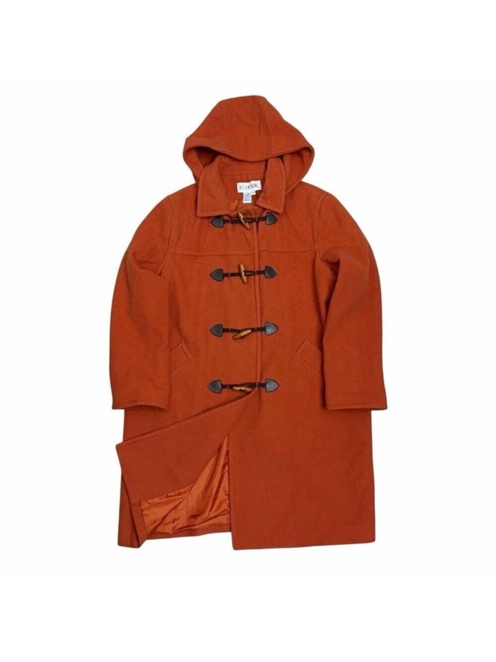 VINTAGE JG HOOK Pea Coat 90s Orange WOOL Retro Long Trench Womens 18